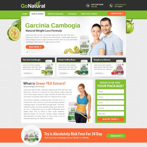 Supplement website with the title 'Design a website for health supplement company Go Natural!'