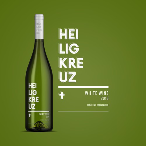 White label with the title 'Label design for Heiligkreuz White Wine'