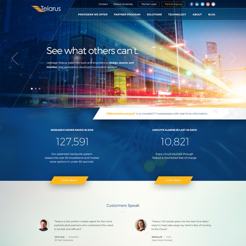 Futuristic website with the title 'Telarus Index Page Design'