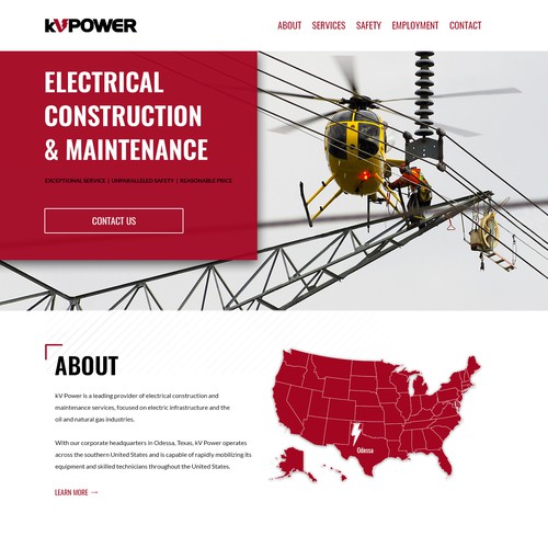 Engineering website with the title 'KV Power - Website Redesign'