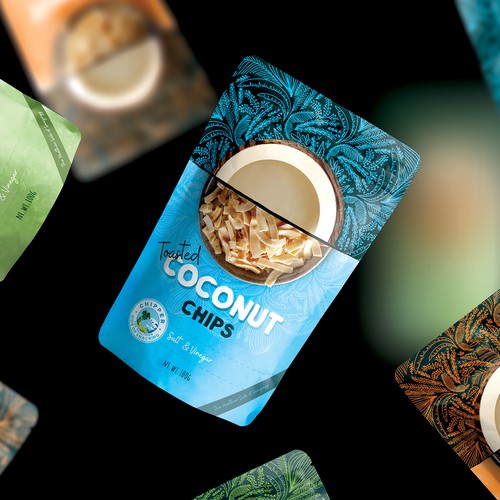 Stand-up pouch design with the title 'Coconut chips_ Stand up Pouch design for Chipper'