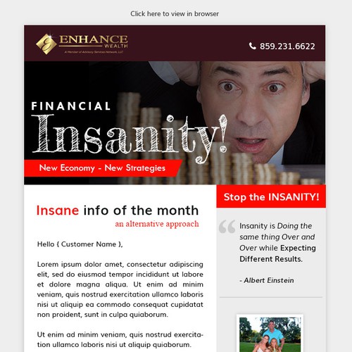 Wealth design with the title 'Stop Financial Insanity!'