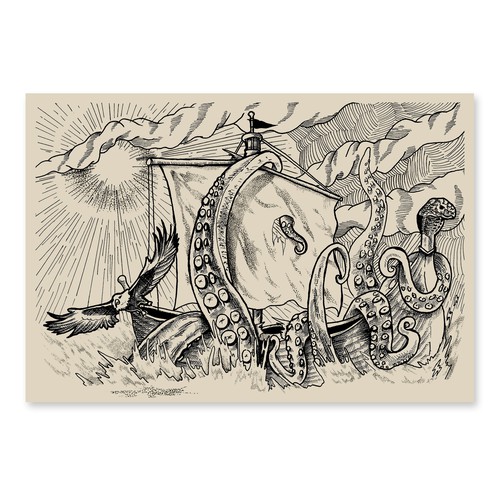 Etching design with the title 'Illustration for Oldbook'