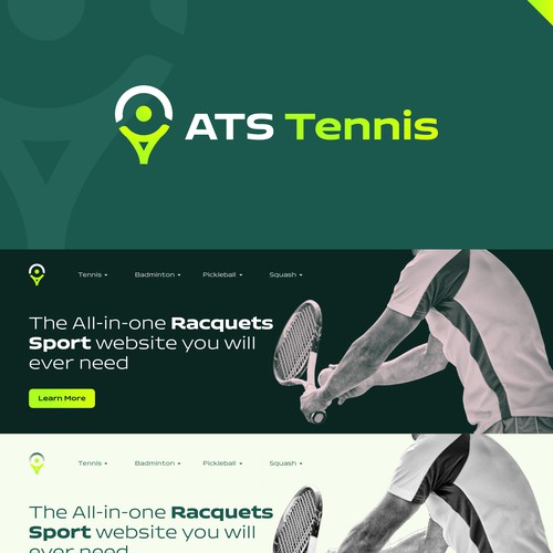 Tennis design with the title 'Creative and Bold Logo for All-in-one Racquets Sport platform.'
