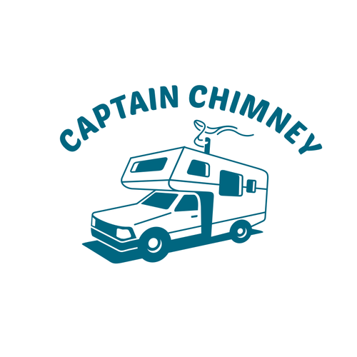 Van logo with the title 'modern Logo for chimney sweep who drives a Toyota Winnebago RV with a chimney on it'