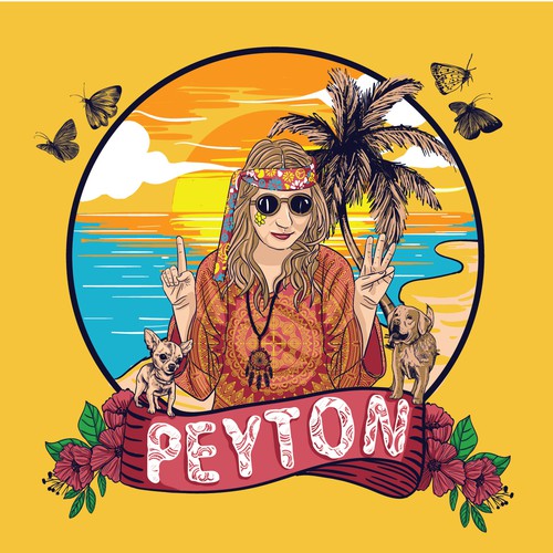 Sunset t-shirt with the title 'Hippie'