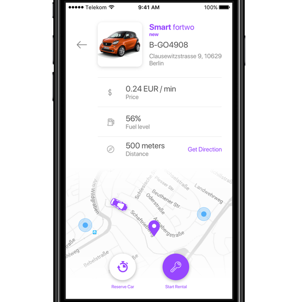 UX design with the title 'Car Sharing'