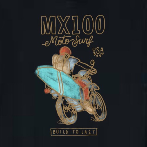 Motorcycle t-shirt with the title 'mx100 motosurf'