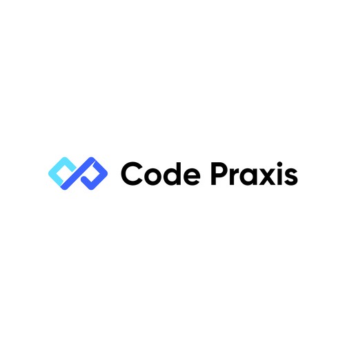Blue and white logo with the title 'Meaningful logo concept for Code Praxis'