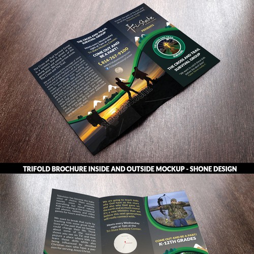 Trail design with the title 'The Cross and Trail Survival Group. Teaching faith and wilderness survival.'