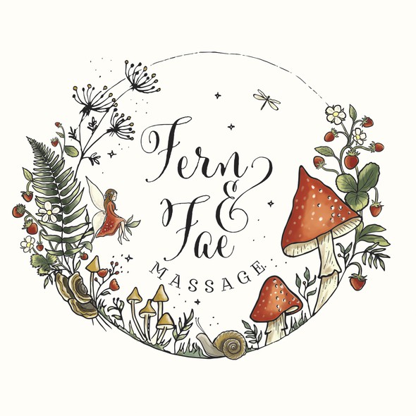 Strawberry logo with the title 'Fern & Fae  🍄✨🦋🌱🧚‍♀️'