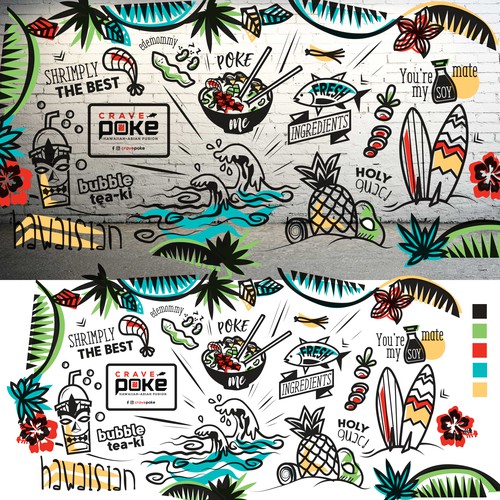 Wall design with the title 'Bold Wall Art for Poke Restaurant'