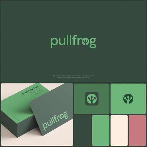 Frog logo with the title 'Logo for Pullfrog, a tech startup and GitHub integrations product'