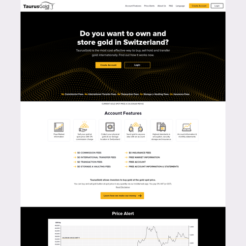 Homepage website with the title 'Gold'