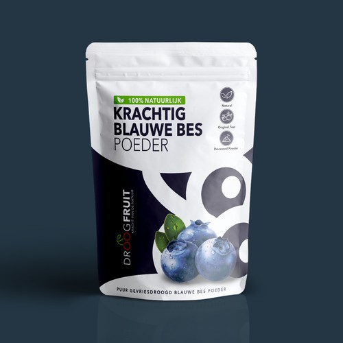 Fruit label with the title 'Powerful Blueberry Powder'
