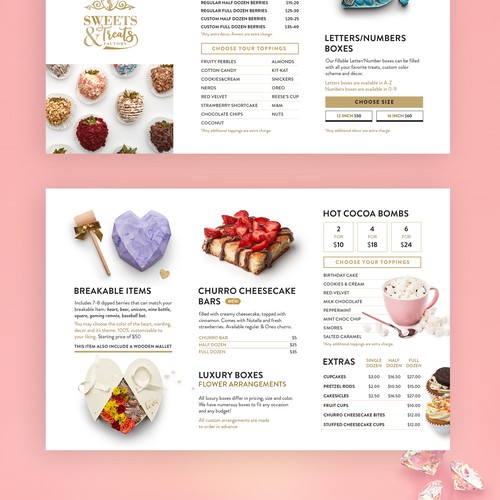 Gift box design with the title 'Sweets treats factory Menu '