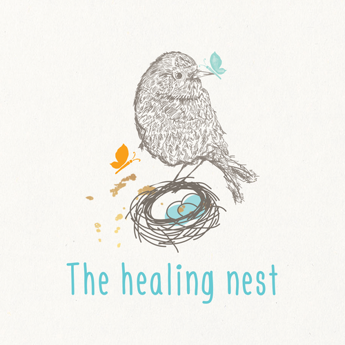 Illustrated design with the title 'healing nest logo'