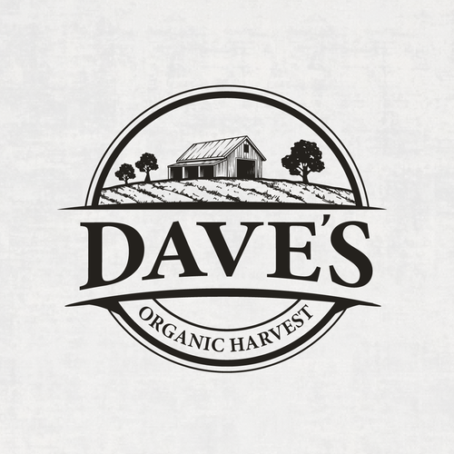 Barn logo with the title 'Dave's Organic Harvest'