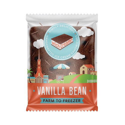 Illustration packaging with the title 'Packaging design for ice cream sandwiches'
