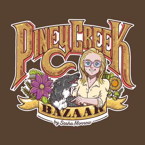 Caricature logo with the title 'Charming and Rustic Personalize Logo for Piney Creek Bazaar'