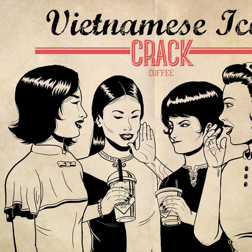 Comic book character artwork with the title 'Make these 1950s "housewives" become Asian and drink Crack'