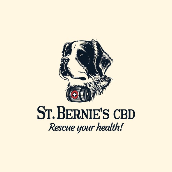 Intricate logo with the title 'St. Bernie's dog comes to rescue your health'