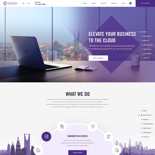 Cloud computing design with the title 'Homepage design for the cloud based financing firm in KSA'