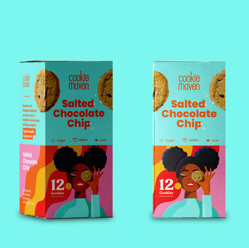 Biscuit packaging with the title 'Vibrant, Modern and Colourful Chocolate Chips Packaging Design'