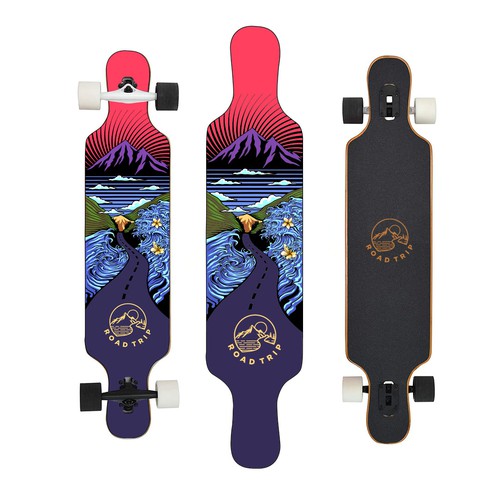 Graphic illustration artwork with the title 'Road Trip / Long Board Illustration'