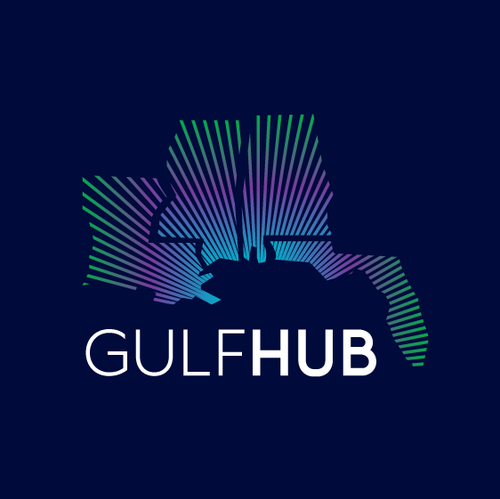 System design with the title 'GULF HUB Logo & Brand Guide'