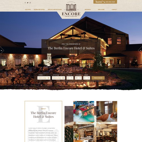Hotel website with the title 'Landing Page Design for Encore Hotel'