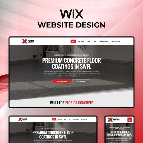 Figma design with the title 'Wix Website Design, SEO & GEO Setup for Premium Garage and Commercial Floor Coatings Contractor in Southwest Florida USA'
