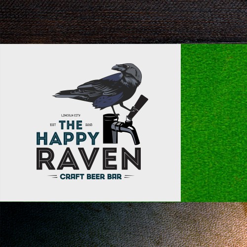 Gastropub logo with the title 'The Happy Raven. Craft beer bar.'