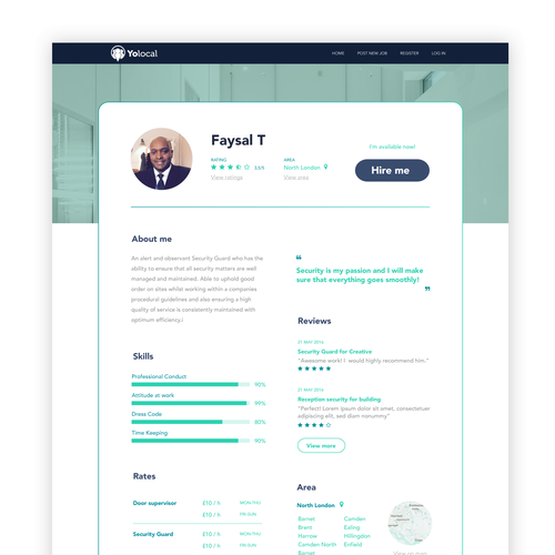 Profile design with the title 'Safety provider profile page'