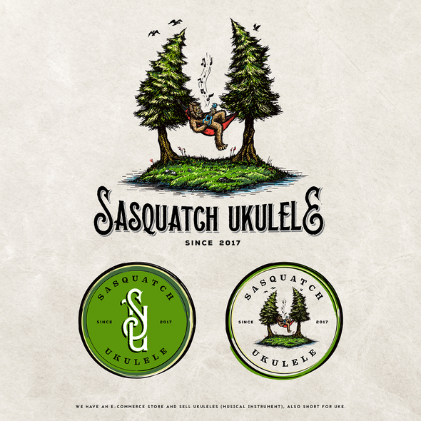 Ukulele design with the title 'Sasquatch Ukulele'