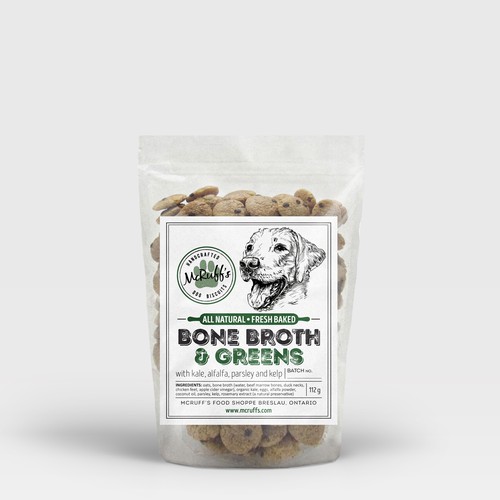 Food label with the title 'Label for handcrafted dog biscuits'