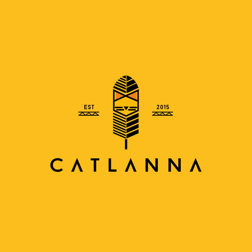 Cat brand with the title 'captivating powerful, geometric cat logo for CATLANNA behavior consulting services'