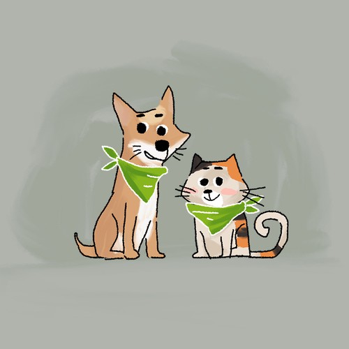 Brush artwork with the title 'Dog and cat illustration'