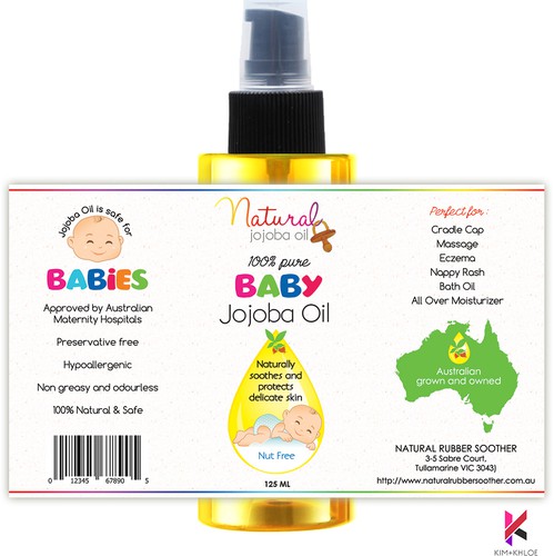 Baby label with the title 'Packaging Label for Natural Baby Jojoba Oil'