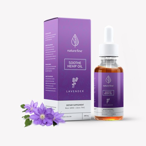 Pharmaceutical packaging with the title 'Packaging design for a Soothe Hemp oil'