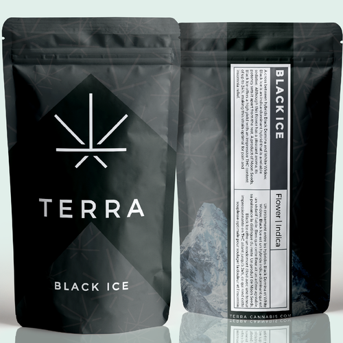 Sleek packaging with the title 'Package design for Terra Cannabis'