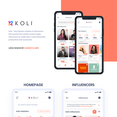 Promotional design with the title 'Koli app Redesign'