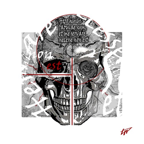 Skull illustration with the title 'Hip - Dark - Sketch Tattoo Design Needed!'