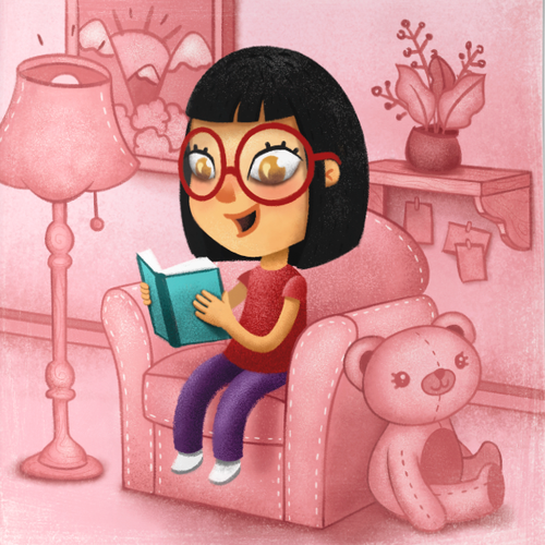 Character artwork with the title 'Illustration for the book "Right Now, I'm Fine"'
