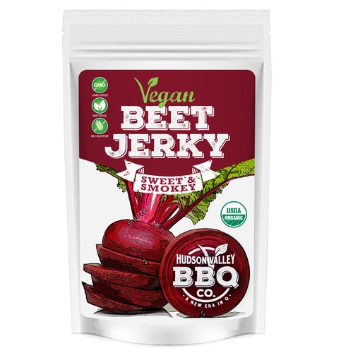 Label with the title 'Vegan Beet Jerky'