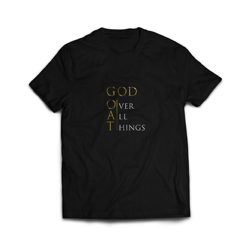 Gold t-shirt with the title 'Tshirt Designs for GOAT'