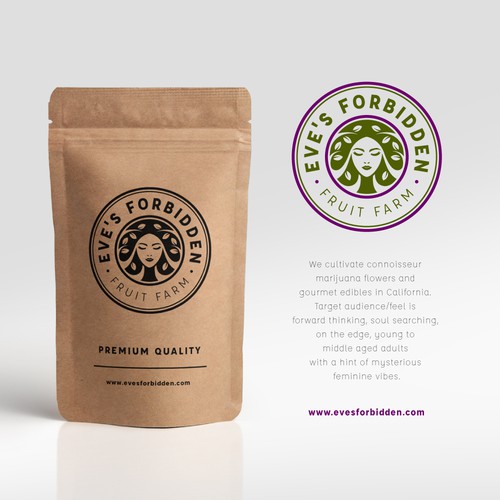 Woman logo with the title 'Circle Logo for Eve’s Forbidden Fruit Farm'