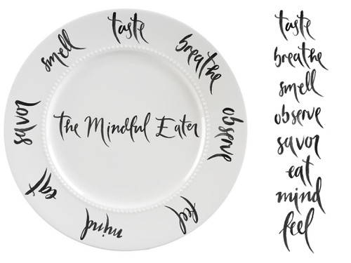 Paintbrush design with the title 'Handpainted lettering for mindfulness practise eating'