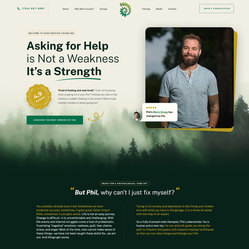 Homepage website with the title 'Dude Breathe Counselling Website Design'