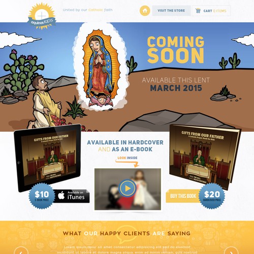 Parallax design with the title 'Catholic Prayer Book for Kids-- Landing Page'